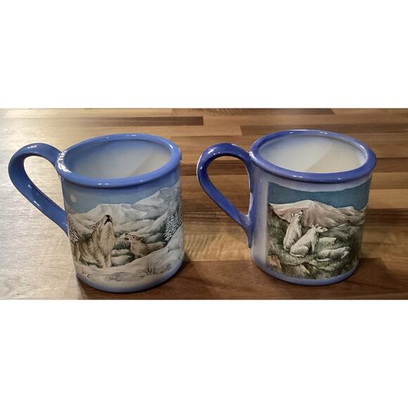 Set of 2 Certified International Mountain Summit Coffee Mugs Wolves - Picture 6 of 9